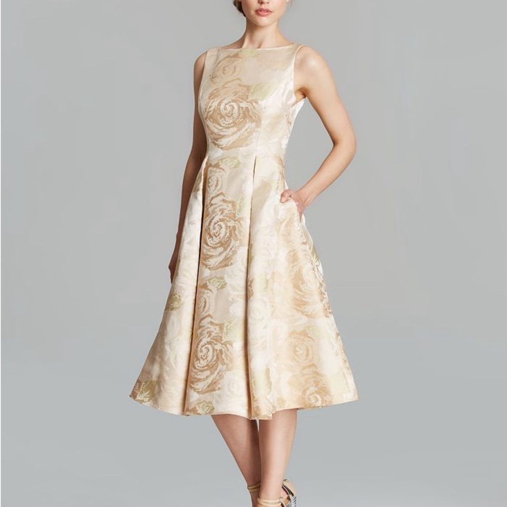 NWT Adrianna Papell Floral Fit & Flare Dress | Size 10 | Champagne Rose